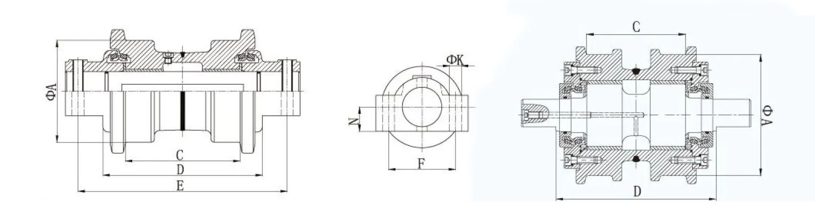 Dimensions of a bottom roller